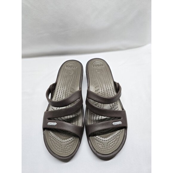 Crocs Patricia Wedge Strappy Slide Slip On Sandals Womens Size 7 Brown - Picture 2 of 8